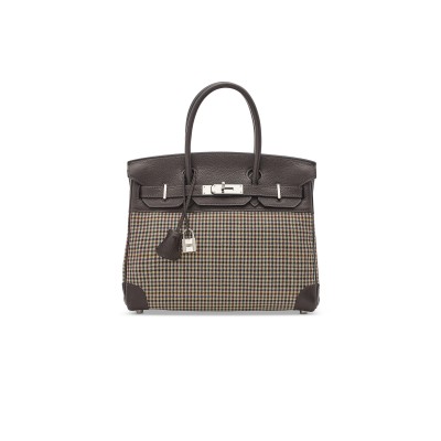 HERMÈS MASTER BIRKIN 30 TOGO AND PLAID WOOL PALLADIUM HARDWARE (30*23*15cm)